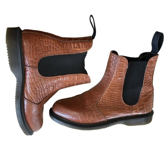 DR. Martens Flora Chelsea Croc Embossed Brown Black Boots Women’s 5 Casual Work - Picture 1 of 16